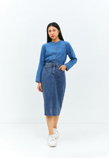 Gita Midi Blue Ice Wash Skirt | G.2303