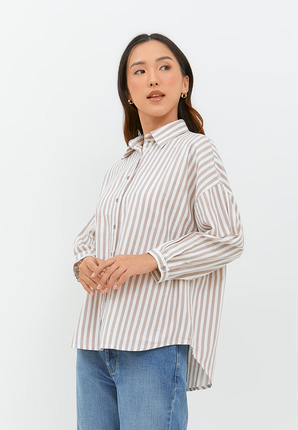 Bethari Brown Stripe Oversize Shirt | G.13118