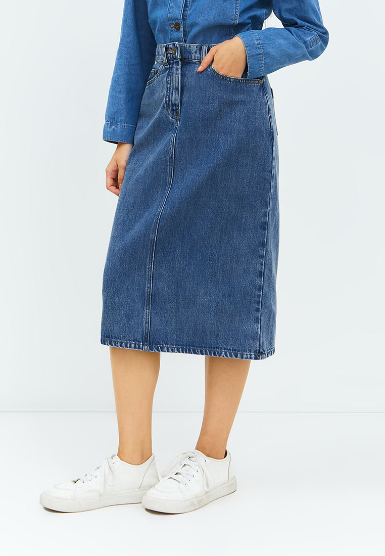 Gita Midi Blue Ice Wash Skirt | G.2303