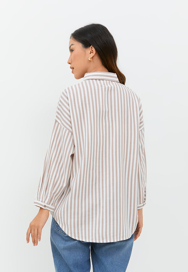 Bethari Brown Stripe Oversize Shirt | G.13118