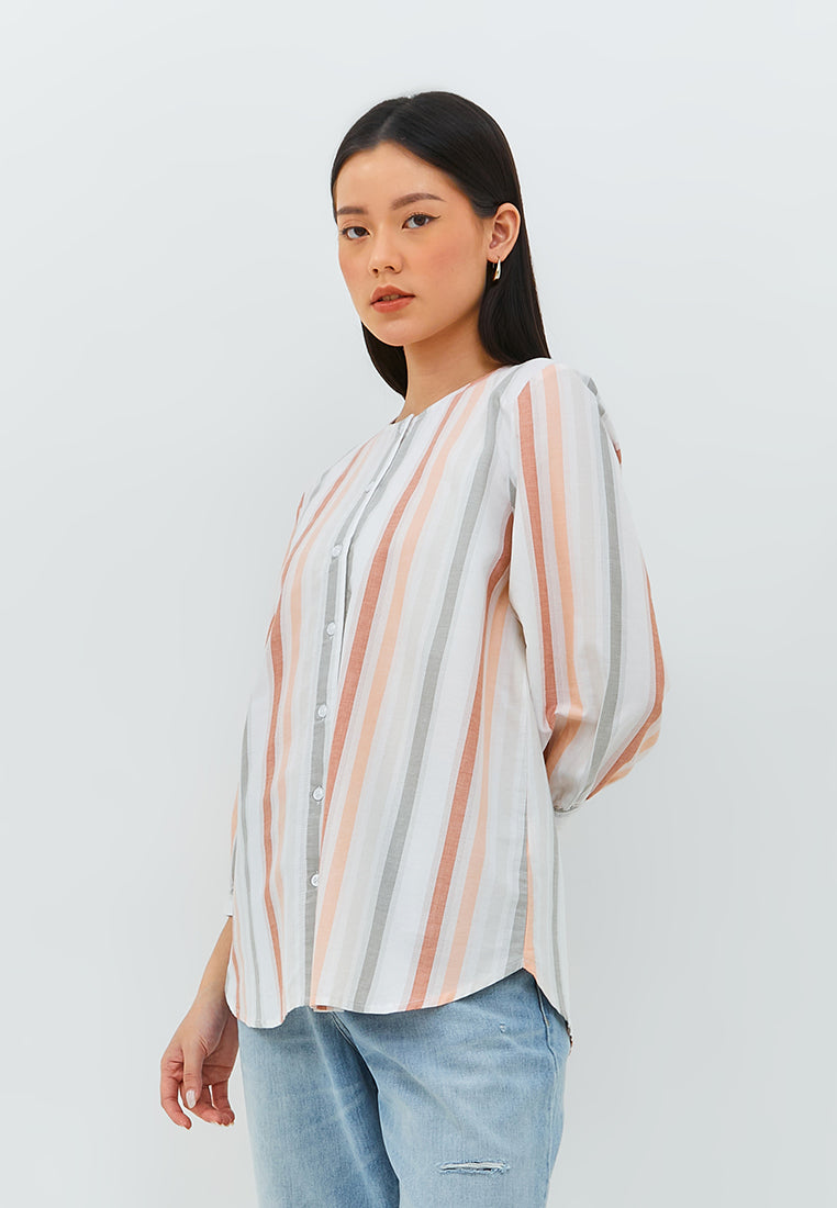 Geela Official - Leandra Peach Stripe Blouse (G.1380) - Blouse Wanita