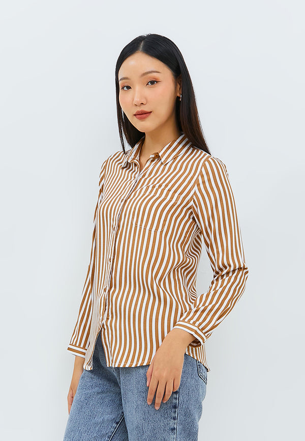 Aemma Dark Brown Stripe Shirt | G.11633