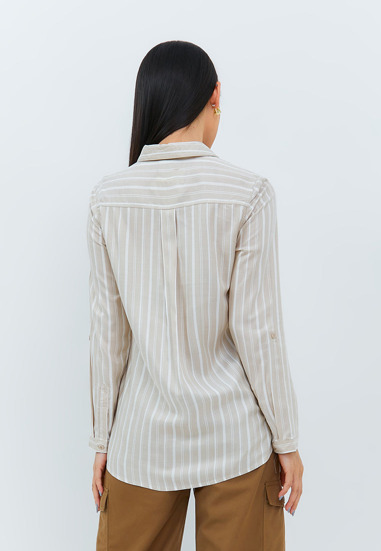 Geela Official - Aemma Brown Stripe Shirt (G.11609) - Kemeja Wanita