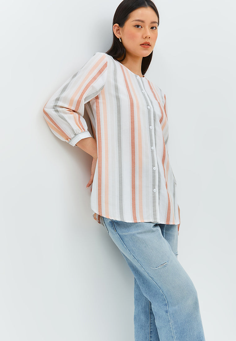 Geela Official - Leandra Peach Stripe Blouse (G.1380) - Blouse Wanita