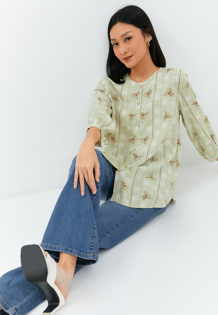 Leony Flower Green Blouse | G.13104