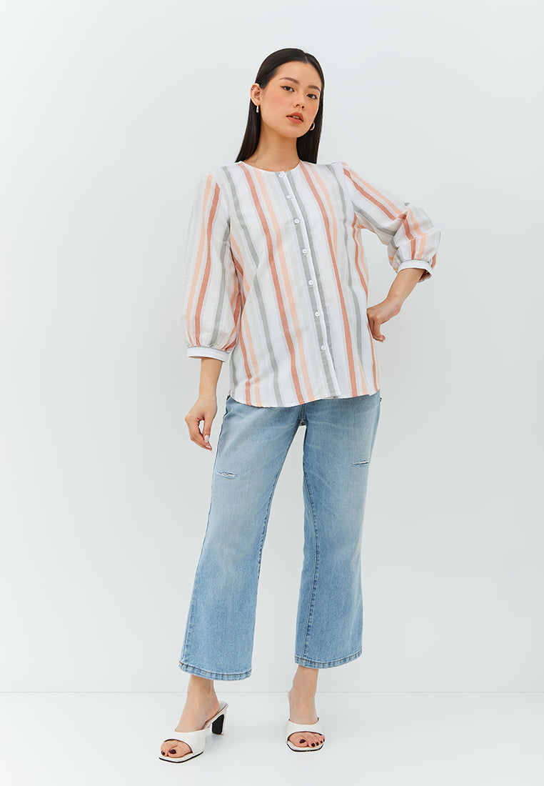 Geela Official - Leandra Peach Stripe Blouse (G.1380) - Blouse Wanita