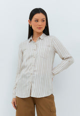 Geela Official - Aemma Brown Stripe Shirt (G.11609) - Kemeja Wanita