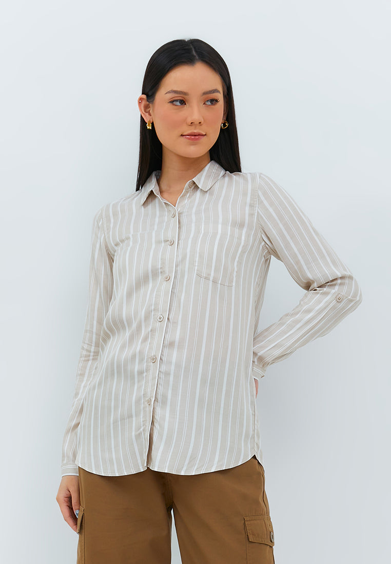 Geela Official - Aemma Brown Stripe Shirt (G.11609) - Kemeja Wanita