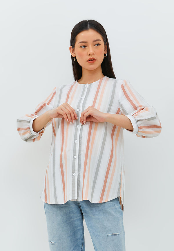 Geela Official - Leandra Peach Stripe Blouse (G.1380) - Blouse Wanita