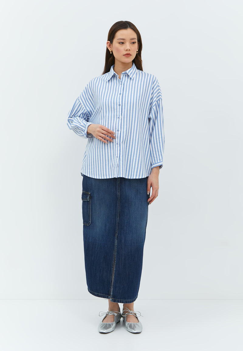 Bethari Blue Stripe Oversize Shirt | G.13115