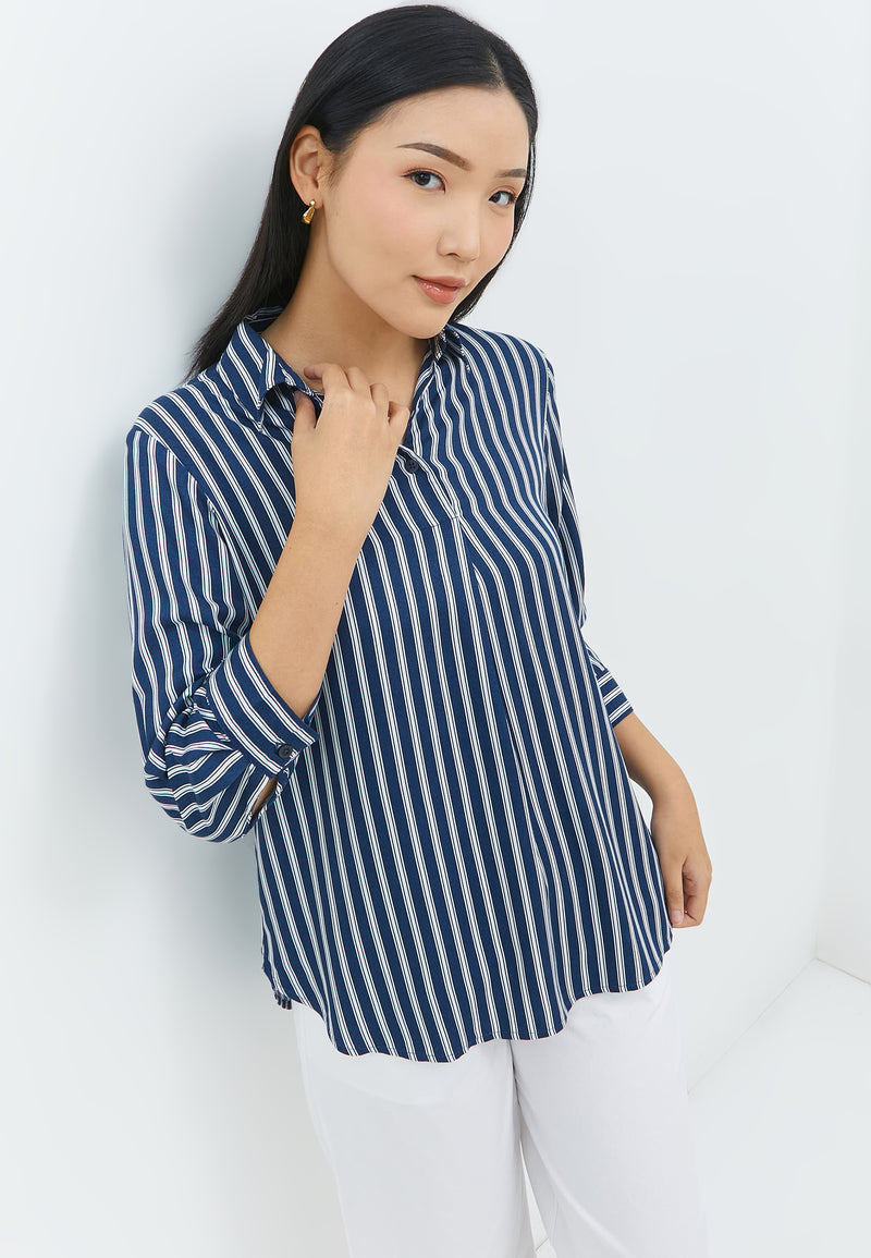 Gendhis Navy Stripe Shirt | G.13151