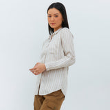 Geela Official - Aemma Brown Stripe Shirt (G.11609) - Kemeja Wanita