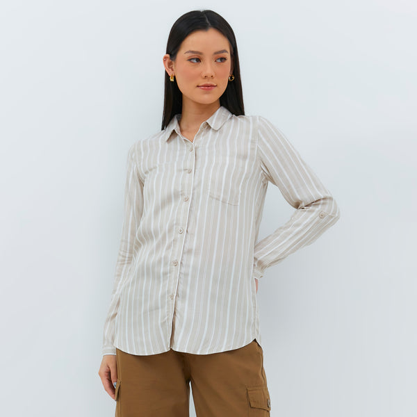 Geela Official - Aemma Brown Stripe Shirt (G.11609) - Kemeja Wanita