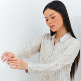 Geela Official - Aemma Brown Stripe Shirt (G.11609) - Kemeja Wanita