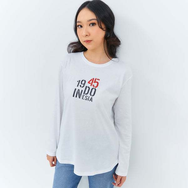 Geela Official - 1945 Indonesia White Long T-Shirt (G.71209) - Kaos Wanita